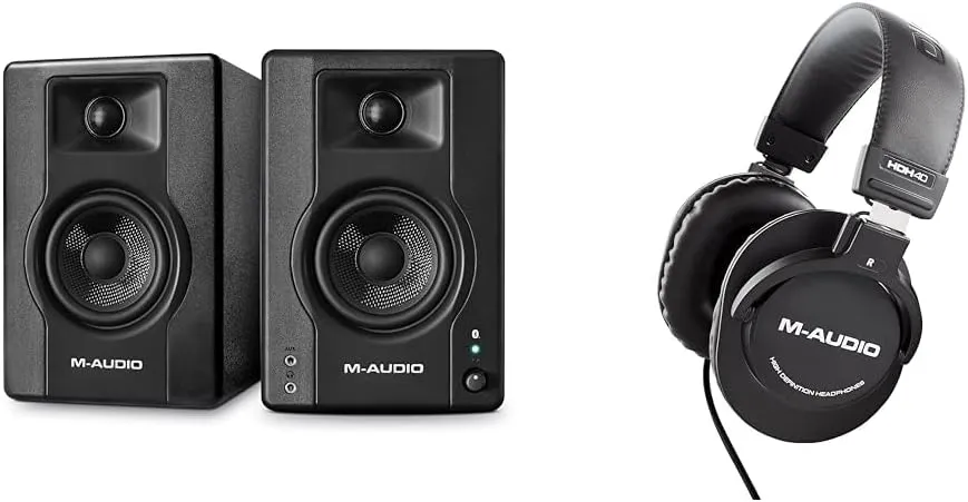 M-Audio BX4BT 4.5" Studio Monitors & PC Speakers with Bluetooth for Recording and Multimedia & HDH40 – Over Ear Studio Headphones with Closed Back Design