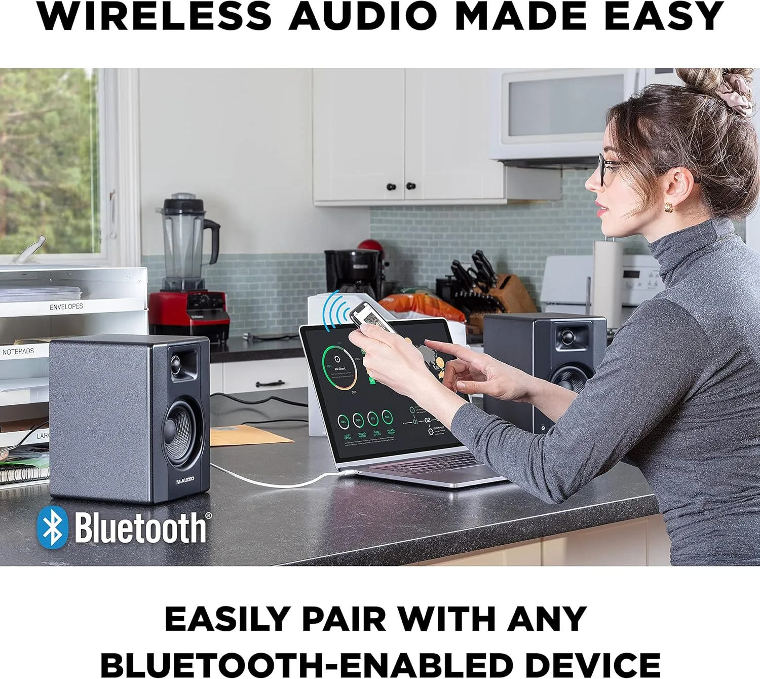 M-Audio BX4BT 4.5" Studio Monitors & PC Speakers with Bluetooth for Recording and Multimedia & HDH40 – Over Ear Studio Headphones with Closed Back Design