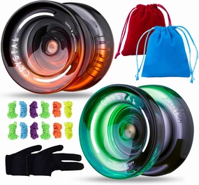MAGICYOYO K2 Responsive Yoyo for Kids Beginners Yo-Yo with 2 Yo yo Gloves, 1 Blue Sack, 1 Red Sack, 12 Yo-yo Strings (Crystal Black Orange   Black Green)