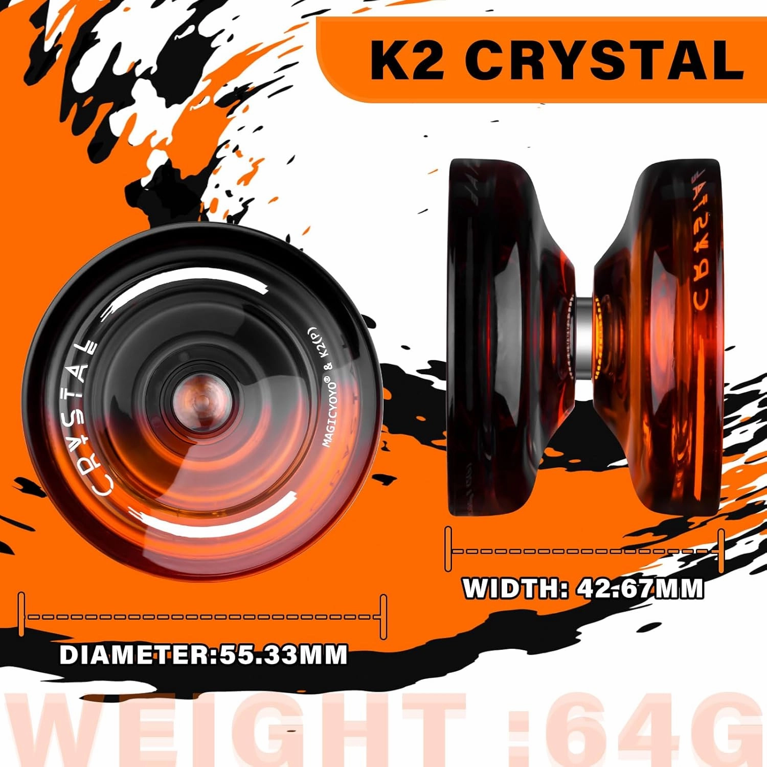 MAGICYOYO K2 Responsive Yoyo for Kids Beginners Yo-Yo with 2 Yo yo Gloves, 1 Blue Sack, 1 Red Sack, 12 Yo-yo Strings (Crystal Black Orange   Black Green)