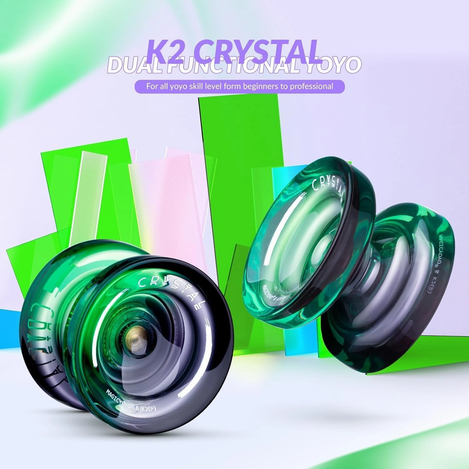 MAGICYOYO K2 Responsive Yoyo for Kids Beginners Yo-Yo with 2 Yo yo Gloves, 1 Blue Sack, 1 Red Sack, 12 Yo-yo Strings (Crystal Black Orange   Black Green)