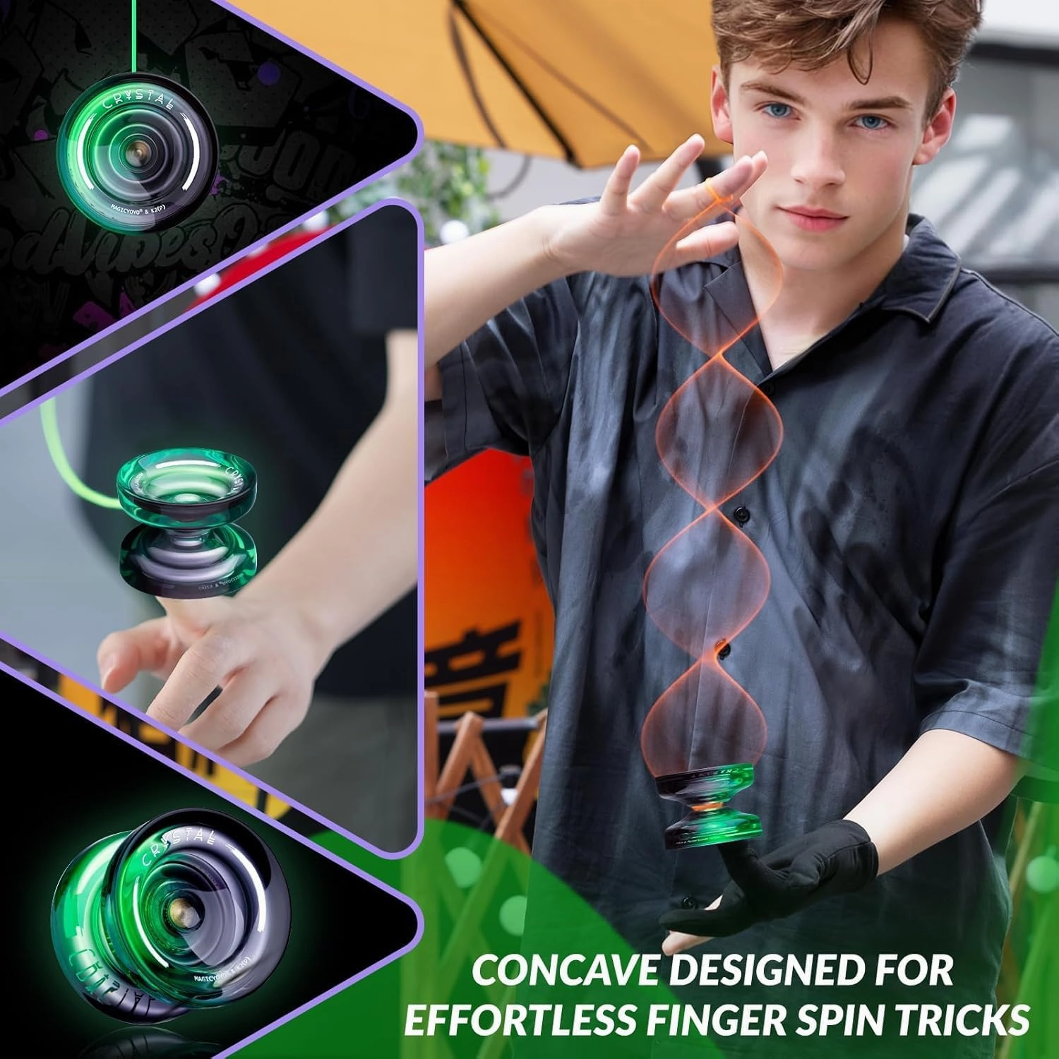 MAGICYOYO K2 Responsive Yoyo for Kids Beginners Yo-Yo with 2 Yo yo Gloves, 1 Blue Sack, 1 Red Sack, 12 Yo-yo Strings (Crystal Black Orange   Black Green)