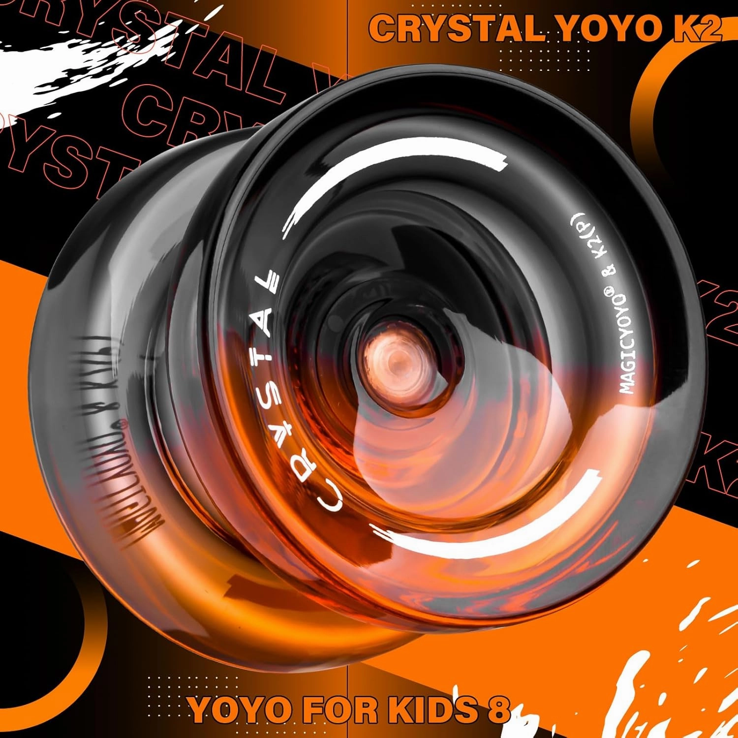 MAGICYOYO K2 Responsive Yoyo for Kids Beginners Yo-Yo with 2 Yo yo Gloves, 1 Blue Sack, 1 Red Sack, 12 Yo-yo Strings (Crystal Black Orange   Black Green)