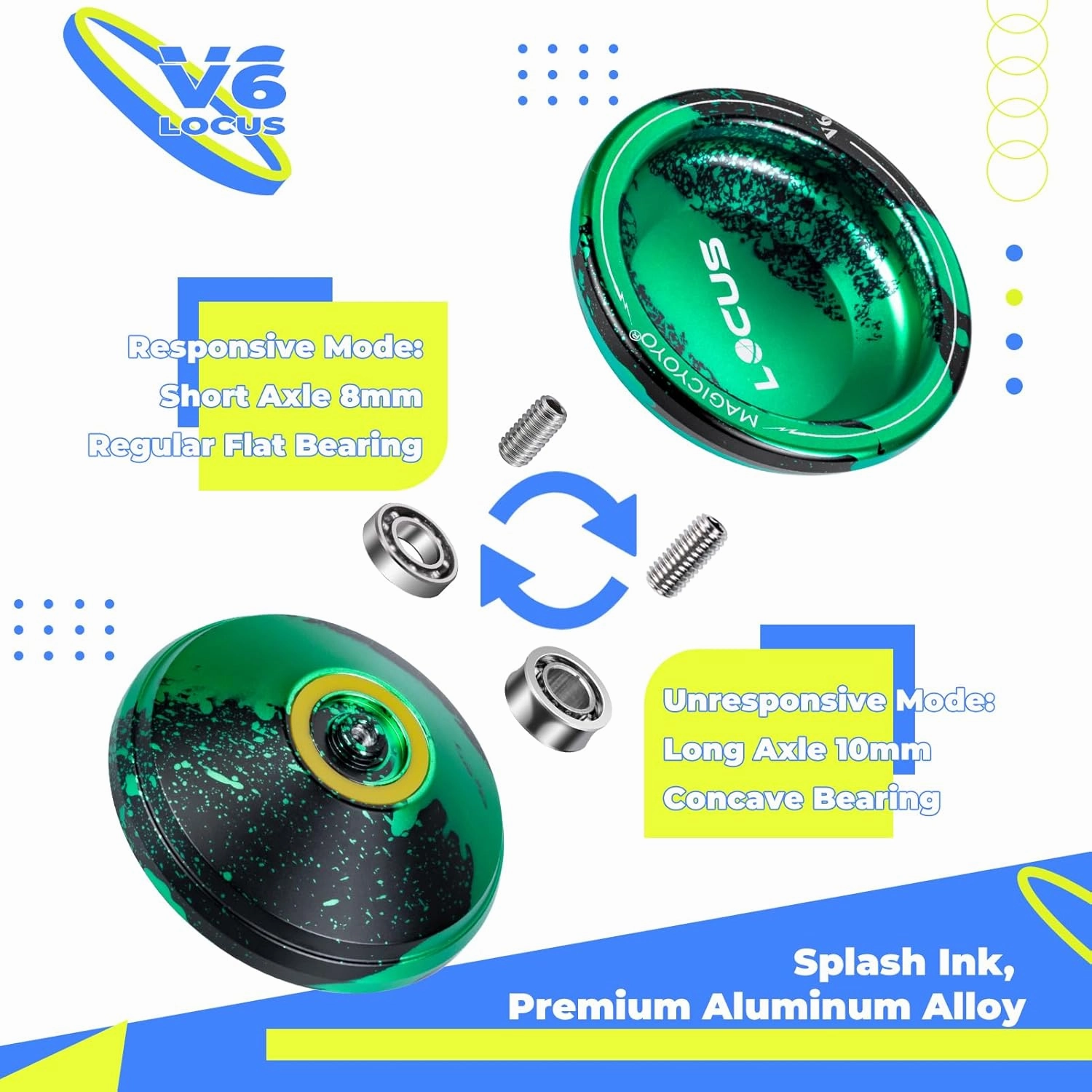 MAGICYOYO Pack of 2 Yoyos - Professional Responsive Yo-yo for Kids Beginner, Metal Yo yo V6 Plastic Yoyo K2, Dual Purpose Yo Yo with Unresponsive Yoyo Bearing for Adults 12 Yoyo Strings Removal Tool