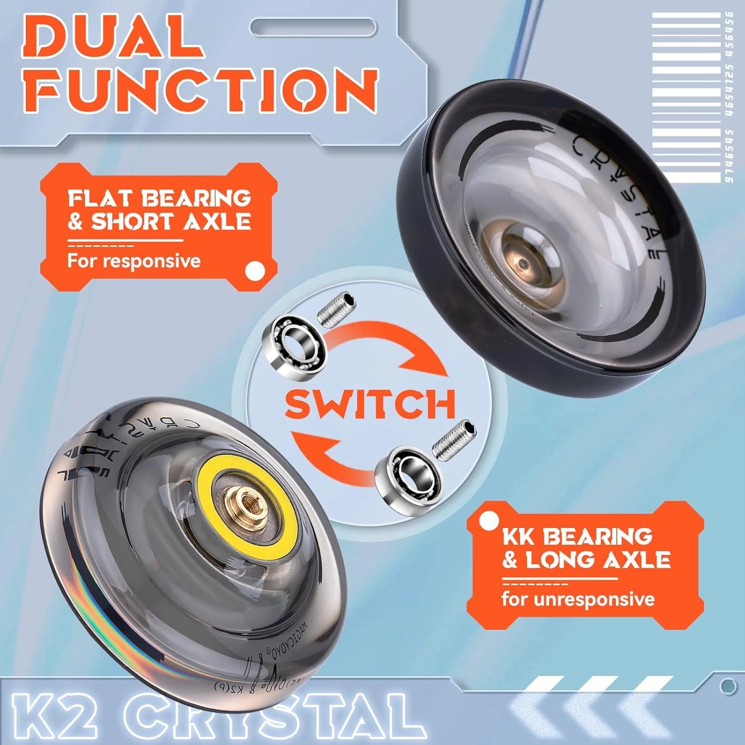 MAGICYOYO Pack of 2 Yoyos - Professional Responsive Yo-yo for Kids Beginner, Metal Yo yo V6 Plastic Yoyo K2, Dual Purpose Yo Yo with Unresponsive Yoyo Bearing for Adults 12 Yoyo Strings Removal Tool