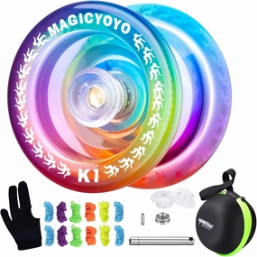 MAGICYOYO Responsive YoYo K1-Plus for Kids Beginners with Yoyo Storage Bag   12 Yoyo Strings and Yo-Yo Glove Gift (Blue Pink Yellow)