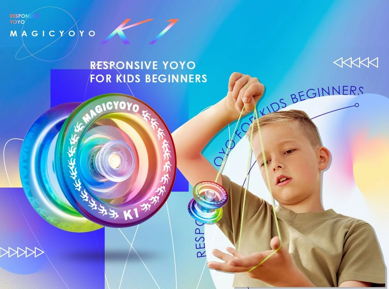 MAGICYOYO Responsive YoYo K1-Plus for Kids Beginners with Yoyo Storage Bag   12 Yoyo Strings and Yo-Yo Glove Gift (Blue Pink Yellow)