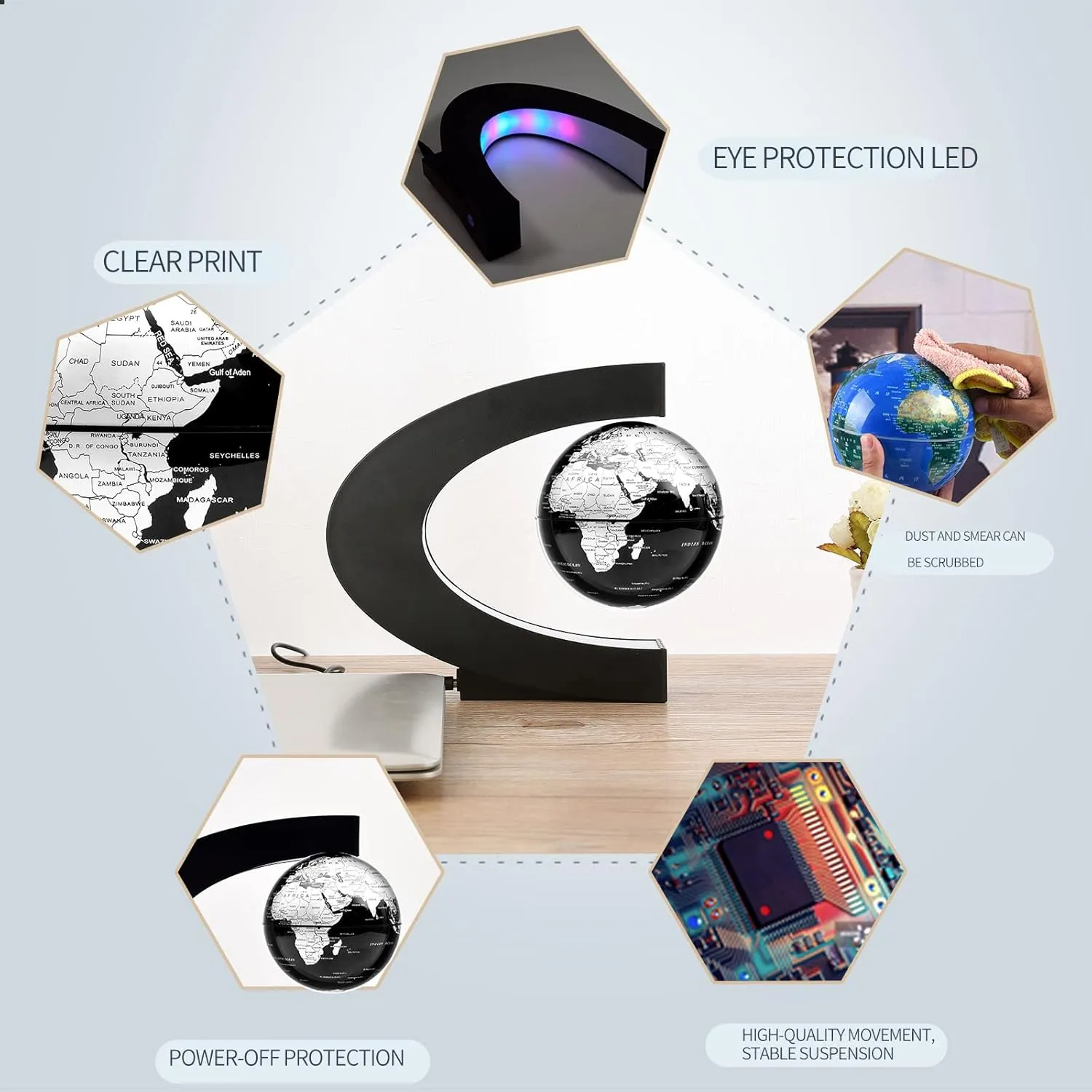 Magnetic Levitation Floating Globe with LED Light Anti Gravity Levitating World Map Office Home Bedroom Desk Gadget Decor Unique Birthday Gift for Men Kids Husband Boss