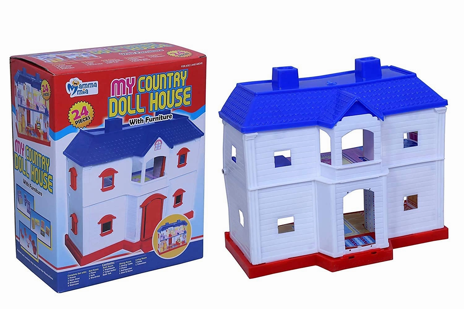 Mamma Mia My Country Doll House with Furniture for Kids, 24 Pcs