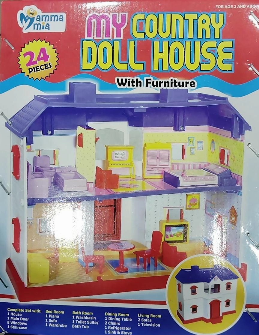 Mamma Mia My Country Doll House with Furniture for Kids, 24 Pcs