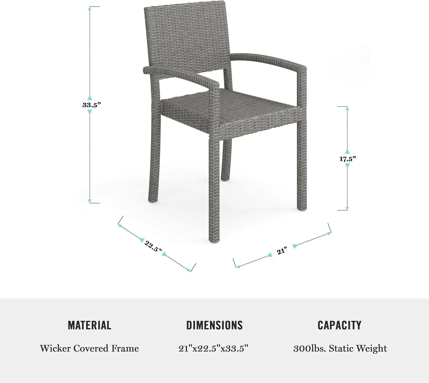 Martha Stewart Bedford Indoor-Outdoor Stackable Patio Armchairs with Rattan Wicker Finish in Gray, Set of 2