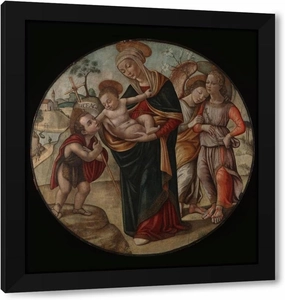 Master Of The Borghese Tondo 20x22 Black Modern Framed Art Print Titled: Virgin and Child with Saint John The Baptist (Ca. 1500)