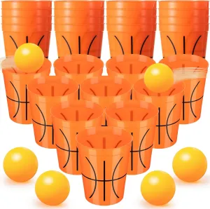 Maxdot 30 Pcs Basketball Party Game Set Include 22 Basketball Plastic Cups with 8 Balls 16 oz Reusable Plastic Cups for Adults Tailgate Game Birthday Party Supplies and Gifts