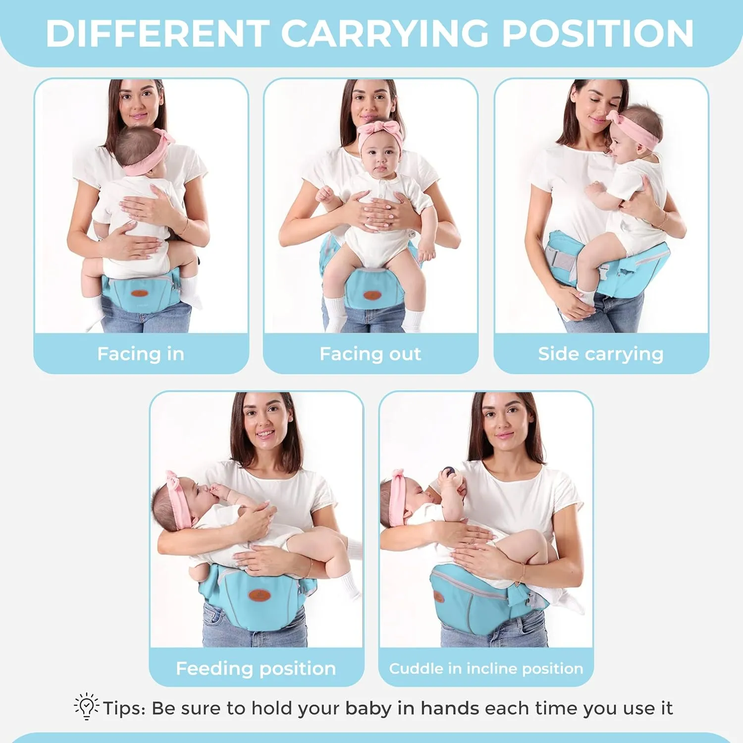 Maya Lilly Ultimate Baby Hip Seat Carrier - Baby Carrier Newborn to Toddler with Adjustable Fit, Premium Cotton Infant Hip Sling with Pockets, Ergonomic Toddler Holder - Aqua