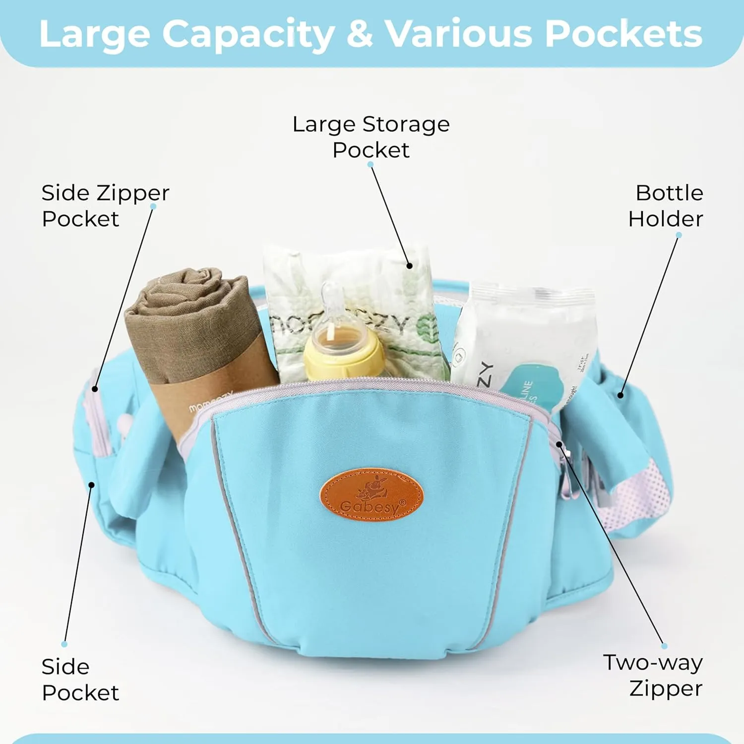 Maya Lilly Ultimate Baby Hip Seat Carrier - Baby Carrier Newborn to Toddler with Adjustable Fit, Premium Cotton Infant Hip Sling with Pockets, Ergonomic Toddler Holder - Aqua