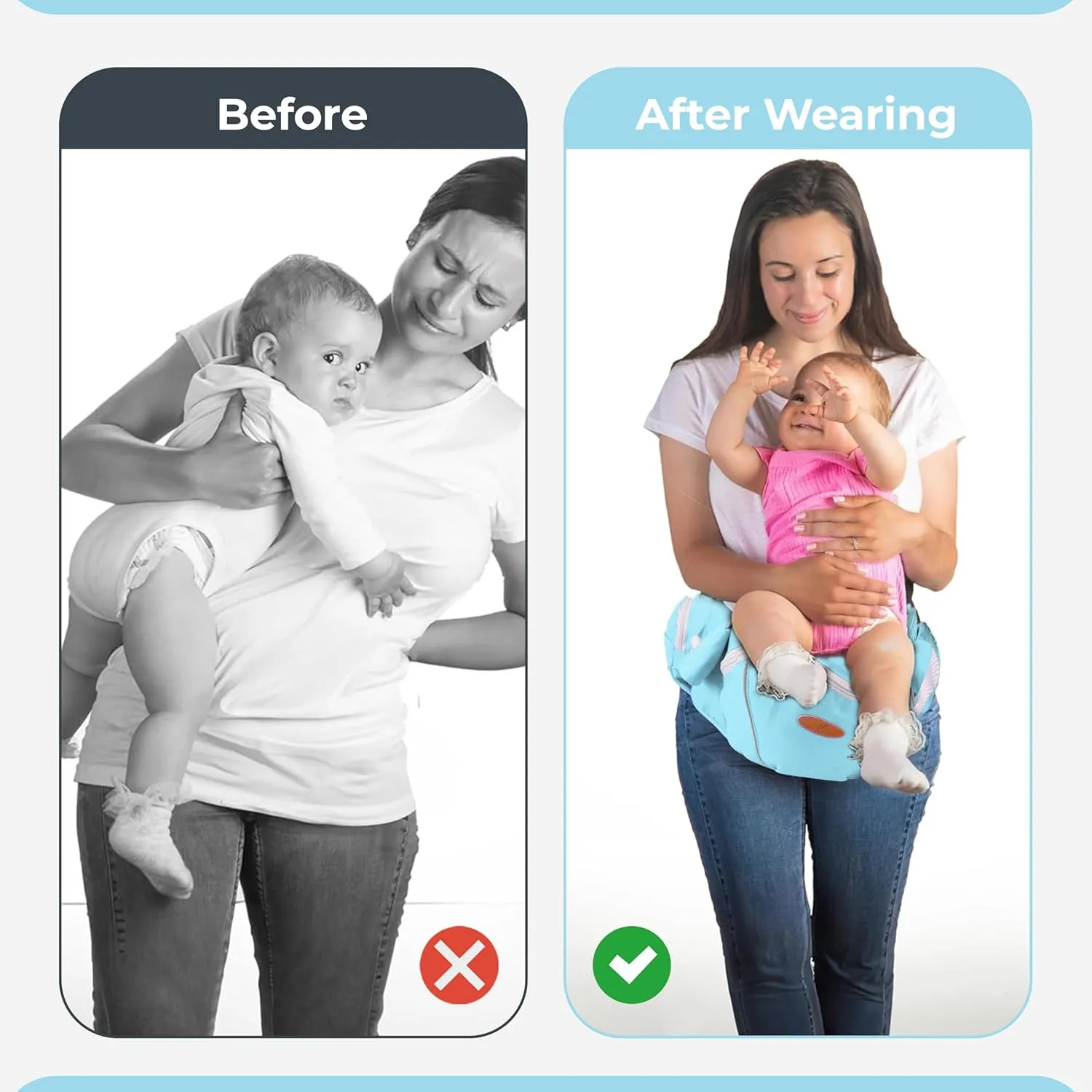 Maya Lilly Ultimate Baby Hip Seat Carrier - Baby Carrier Newborn to Toddler with Adjustable Fit, Premium Cotton Infant Hip Sling with Pockets, Ergonomic Toddler Holder - Aqua