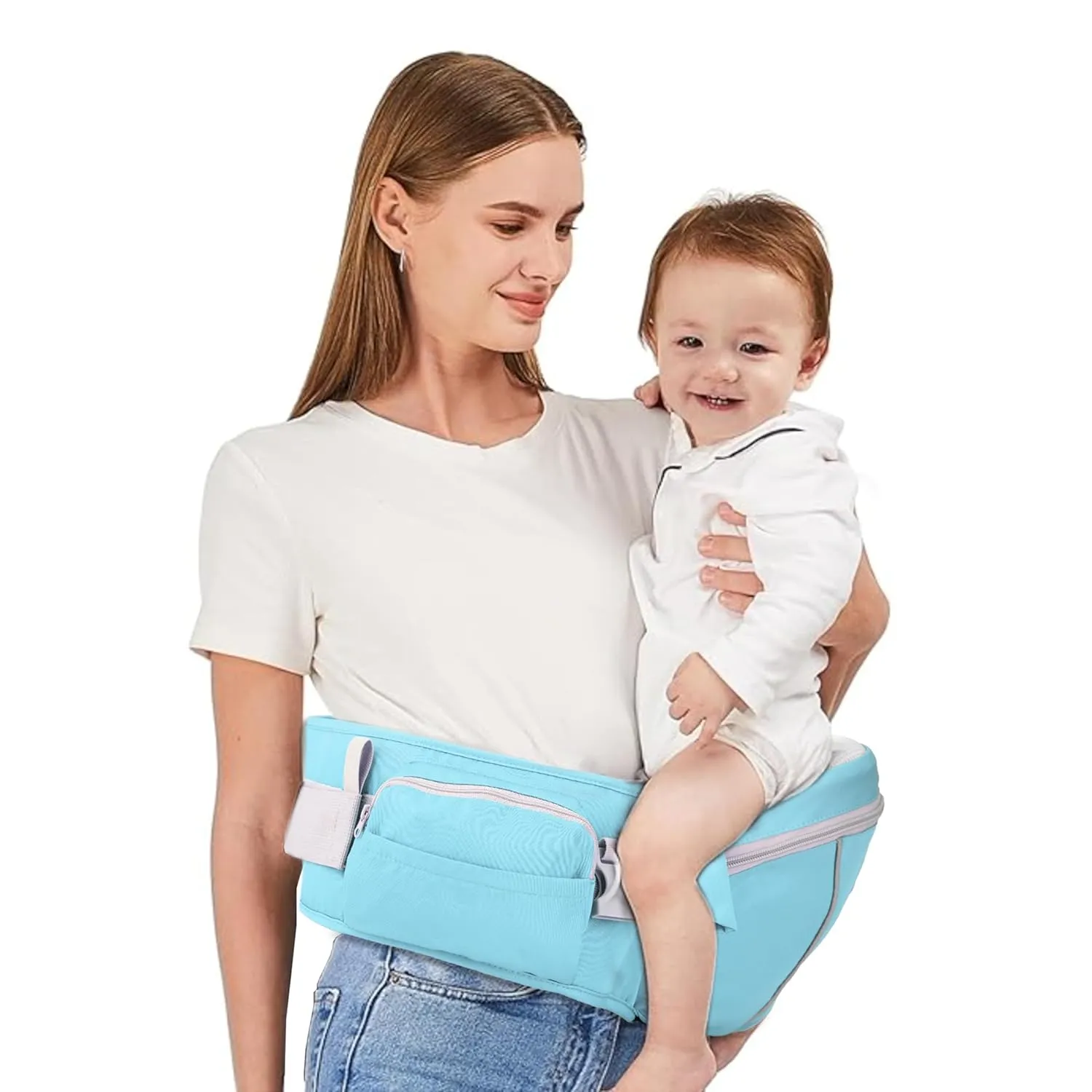 Maya Lilly Ultimate Baby Hip Seat Carrier - Baby Carrier Newborn to Toddler with Adjustable Fit, Premium Cotton Infant Hip Sling with Pockets, Ergonomic Toddler Holder - Aqua