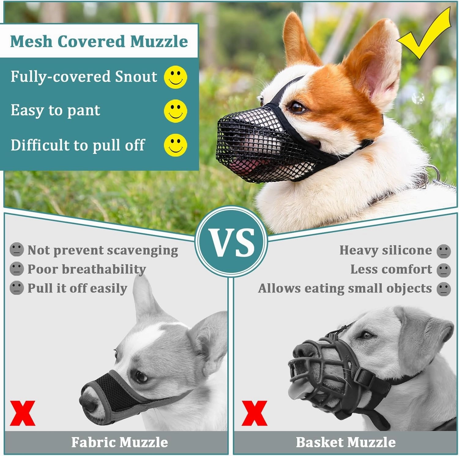 Mayerzon Dog Muzzle, Patented Mesh Muzzles for Small Medium Large Dogs, Soft Covered Mouth Guard with Adjustable Straps, Prevent Biting Chewing and Licking