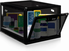 Medicine Lock Box with Code, 12.6L Large Lockable Storage Box for Medication, Snacks, Phone, and Electronics - BPA-Free, Clear Design with Charger Holes for Home, Office, Dorm, and Fridge