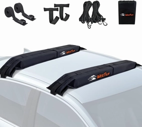 MeeFar Universal Car Soft Roof Rack Pads Luggage Carrier System for Kayak Surfboard SUP Canoe Include 2 Heavy Duty Tie Down Straps, 2 Tie Down Rope, 2 Quick Loop Strap and Storage Bag