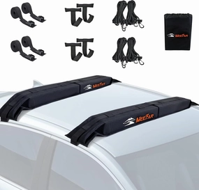 MeeFar Universal Car Soft Roof Rack Pads Luggage Carrier System for Kayak Surfboard SUP Canoe Include 2 Heavy Duty Tie Down Straps, 4 Tie Down Rope, 4 Quick Loop Strap and Storage Bag