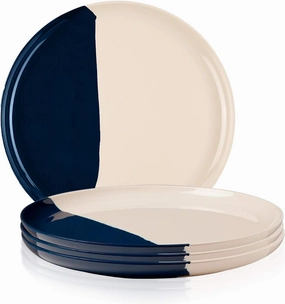 Melamine Side Plates Set of 4, Chip and Break-Resistant, Durable Salad Plates, Kid-Friendly Dessert Plates for Indoor and Outdoor, Dishwasher Safe, Ivory/Navy