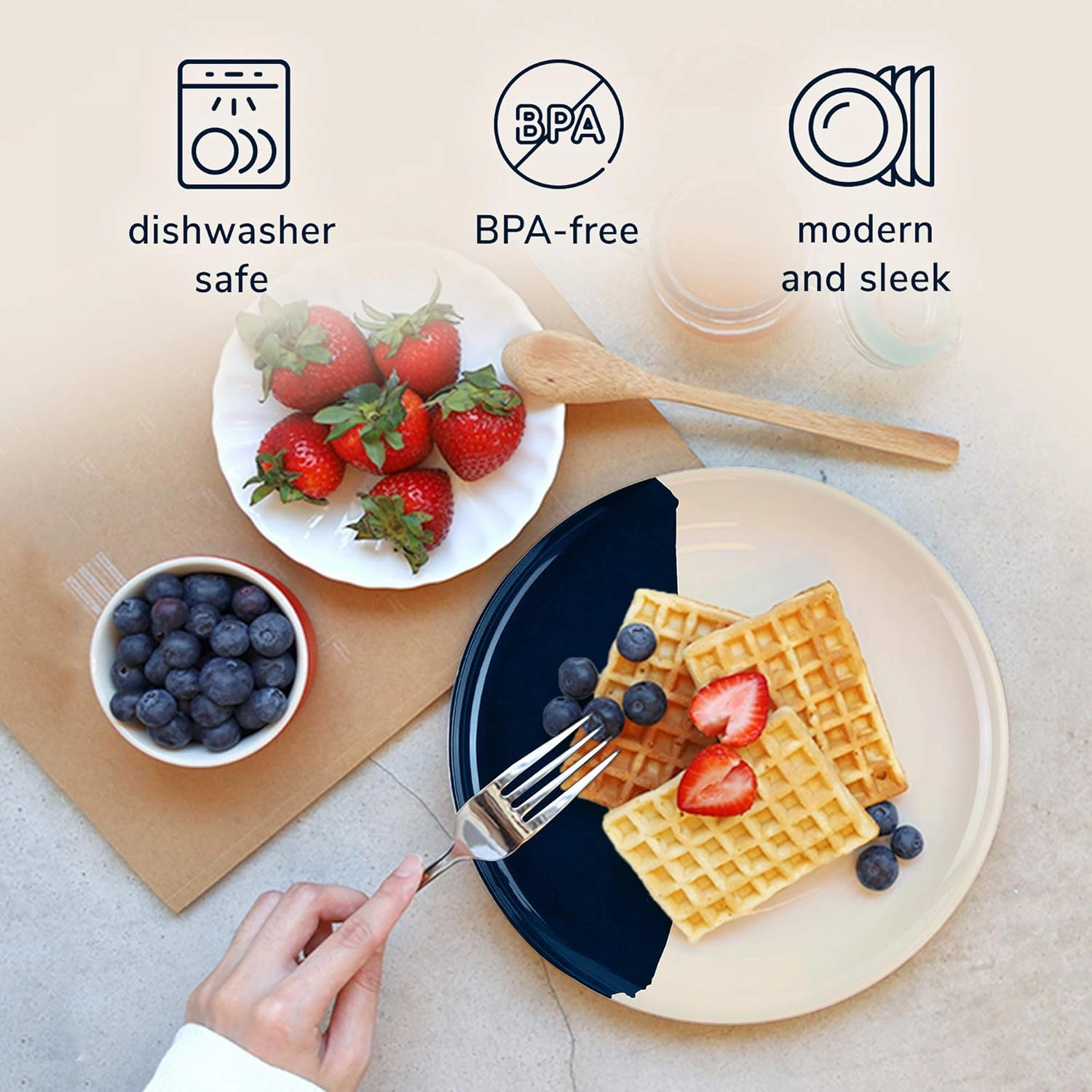Melamine Side Plates Set of 4, Chip and Break-Resistant, Durable Salad Plates, Kid-Friendly Dessert Plates for Indoor and Outdoor, Dishwasher Safe, Ivory/Navy