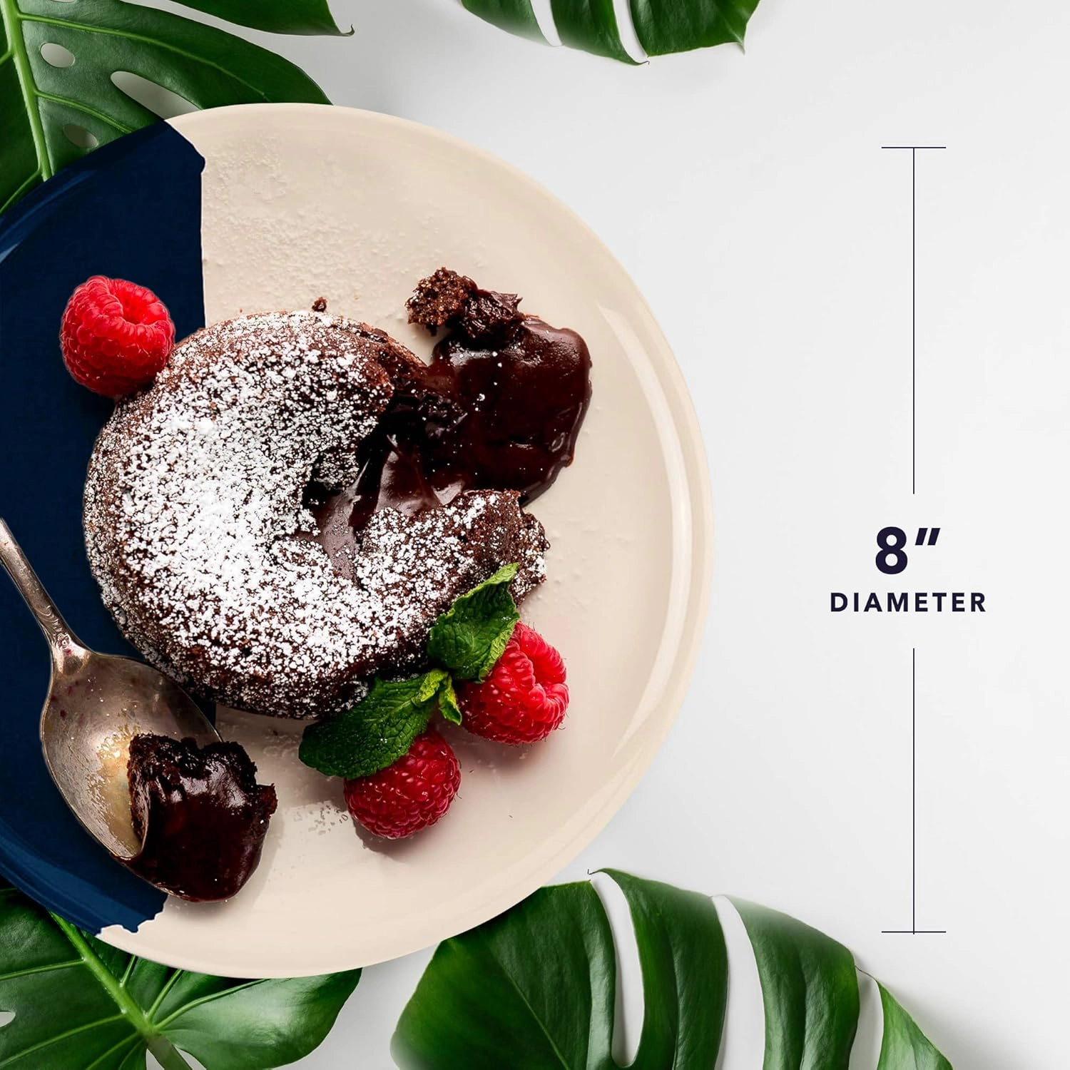 Melamine Side Plates Set of 4, Chip and Break-Resistant, Durable Salad Plates, Kid-Friendly Dessert Plates for Indoor and Outdoor, Dishwasher Safe, Ivory/Navy