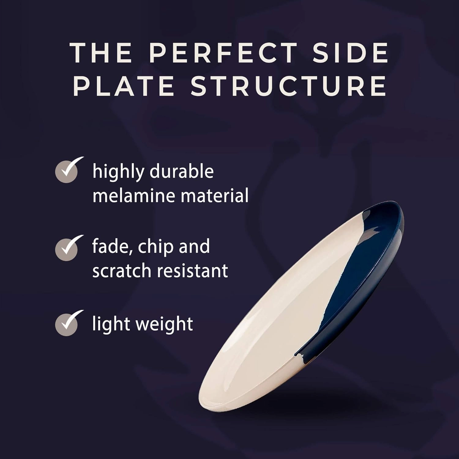 Melamine Side Plates Set of 4, Chip and Break-Resistant, Durable Salad Plates, Kid-Friendly Dessert Plates for Indoor and Outdoor, Dishwasher Safe, Ivory/Navy