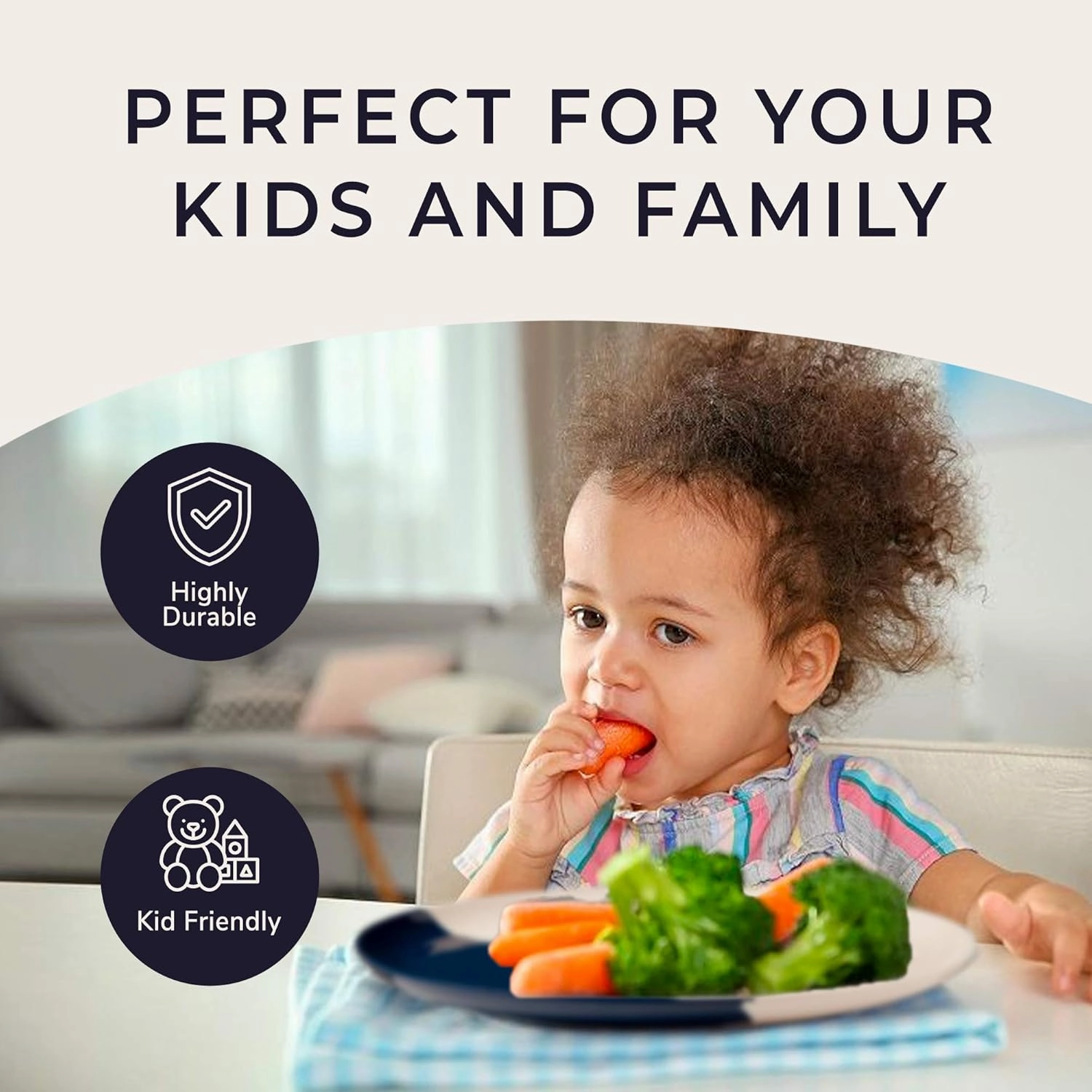 Melamine Side Plates Set of 4, Chip and Break-Resistant, Durable Salad Plates, Kid-Friendly Dessert Plates for Indoor and Outdoor, Dishwasher Safe, Ivory/Navy