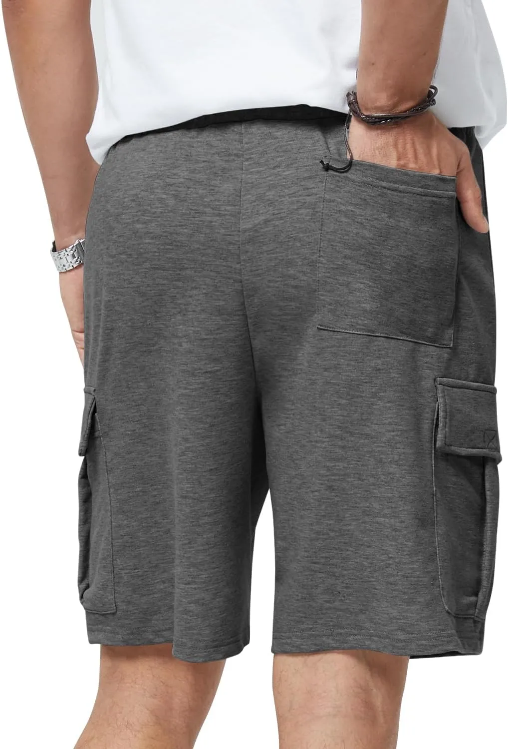 Mens Casual Sweat Cargo Cotton Shorts Drawstring Elastic Waist Athletic Workout Gym Jogger Shorts with 5 Pockets