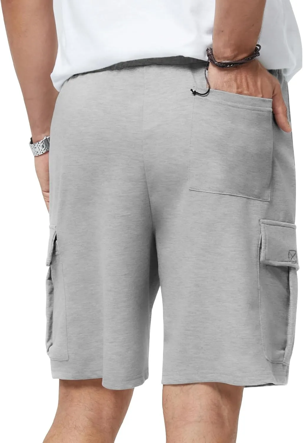Mens Casual Sweat Cargo Cotton Shorts Drawstring Elastic Waist Athletic Workout Gym Jogger Shorts with 5 Pockets