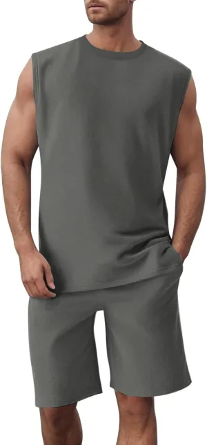 Mens Knit Sleeveless Vest Shorts Summer Casual Holiday Solid Beach Outfits Sporty Wear Breathable Comfortable