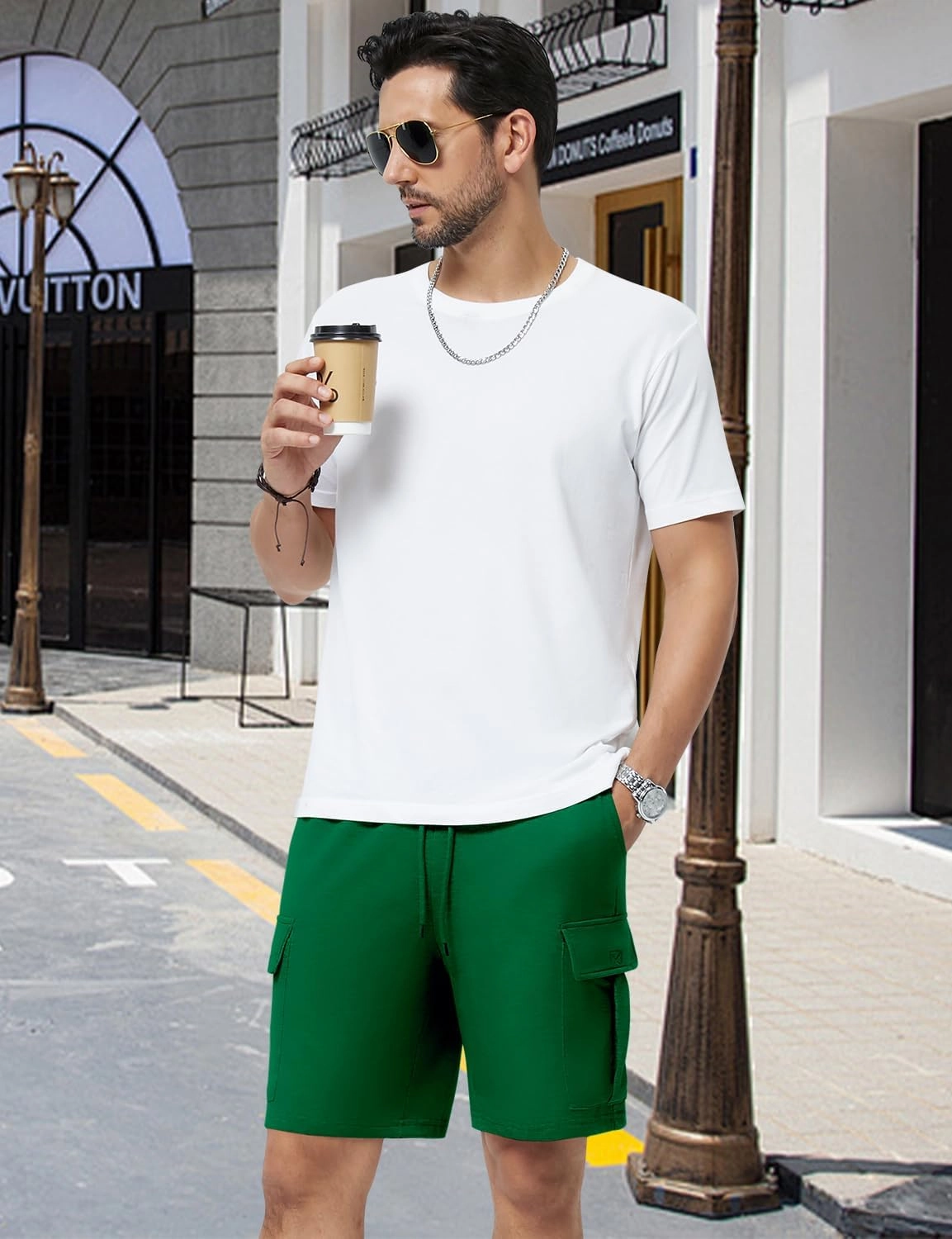 Mens Casual Sweat Cargo Cotton Shorts Drawstring Elastic Waist Athletic Workout Gym Jogger Shorts with 5 Pockets