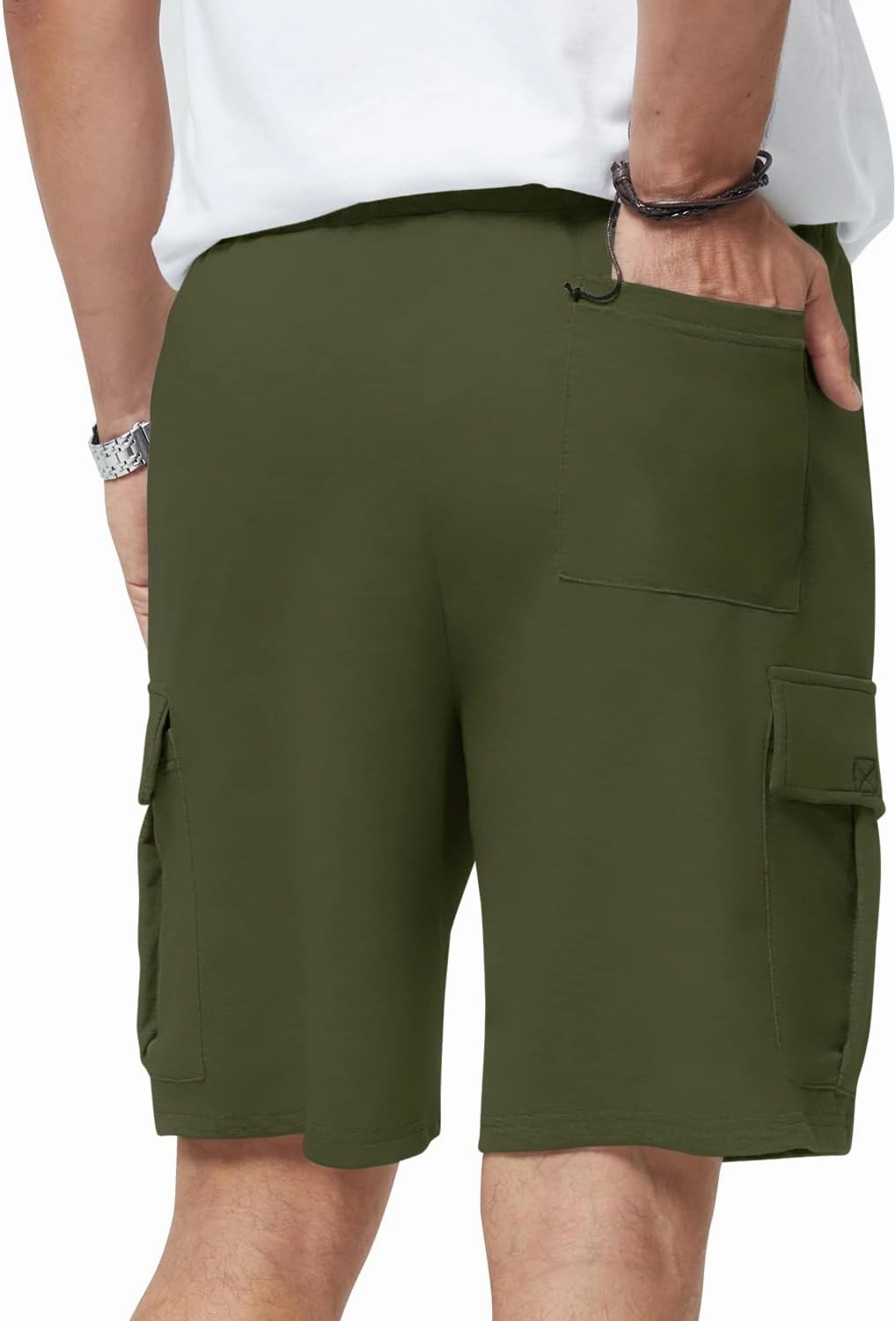 Mens Casual Sweat Cargo Cotton Shorts Drawstring Elastic Waist Athletic Workout Gym Jogger Shorts with 5 Pockets