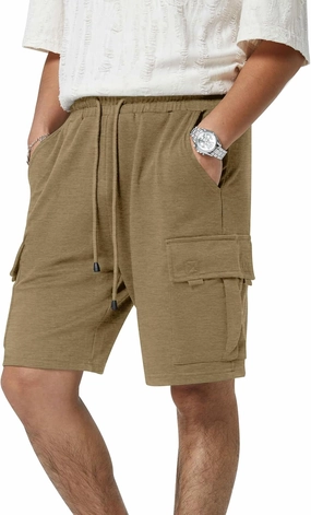 Mens Casual Sweat Cargo Cotton Shorts Drawstring Elastic Waist Athletic Workout Gym Jogger Shorts with 5 Pockets