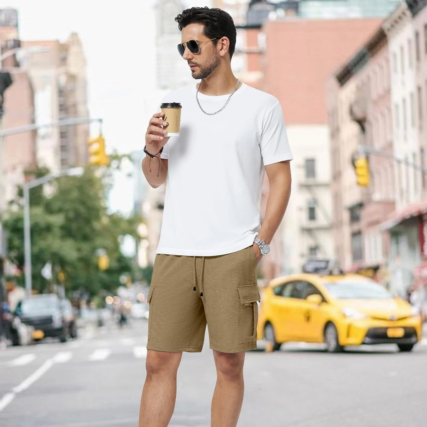 Mens Casual Sweat Cargo Cotton Shorts Drawstring Elastic Waist Athletic Workout Gym Jogger Shorts with 5 Pockets