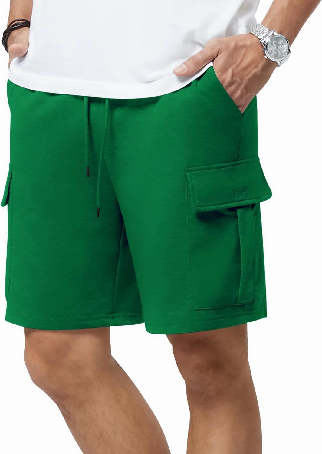 Mens Casual Sweat Cargo Cotton Shorts Drawstring Elastic Waist Athletic Workout Gym Jogger Shorts with 5 Pockets