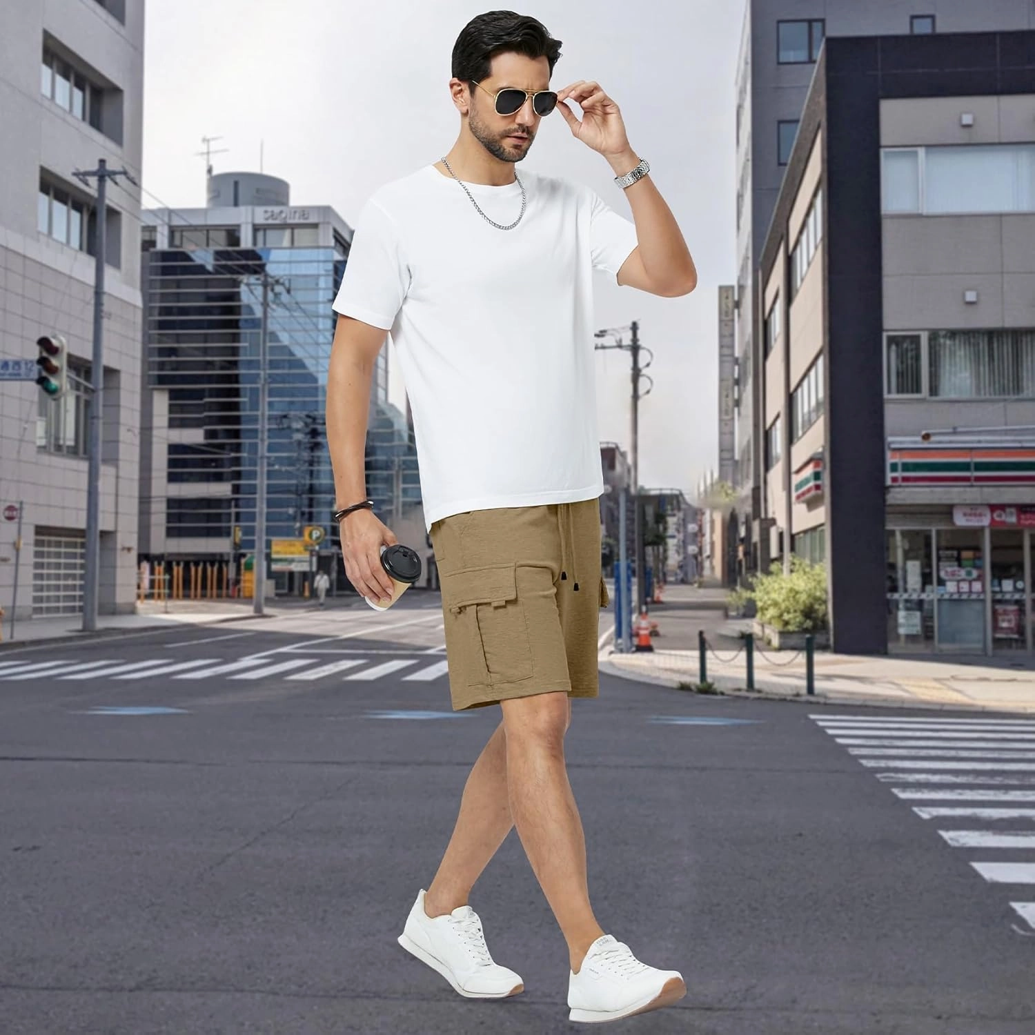 Mens Casual Sweat Cargo Cotton Shorts Drawstring Elastic Waist Athletic Workout Gym Jogger Shorts with 5 Pockets