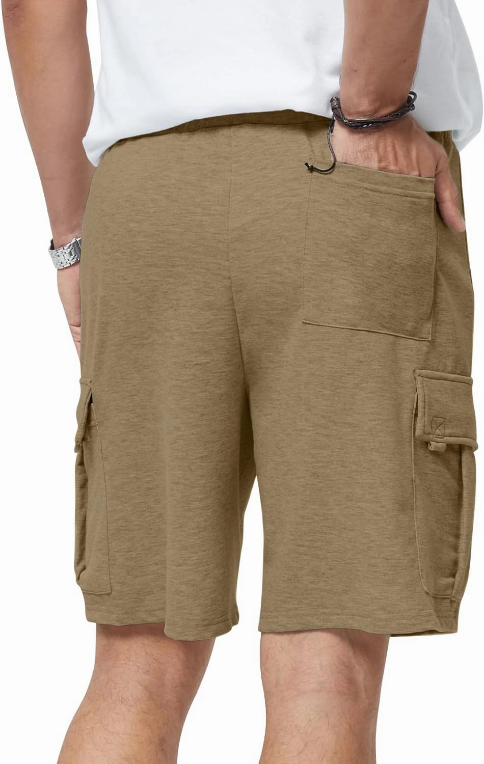 Mens Casual Sweat Cargo Cotton Shorts Drawstring Elastic Waist Athletic Workout Gym Jogger Shorts with 5 Pockets