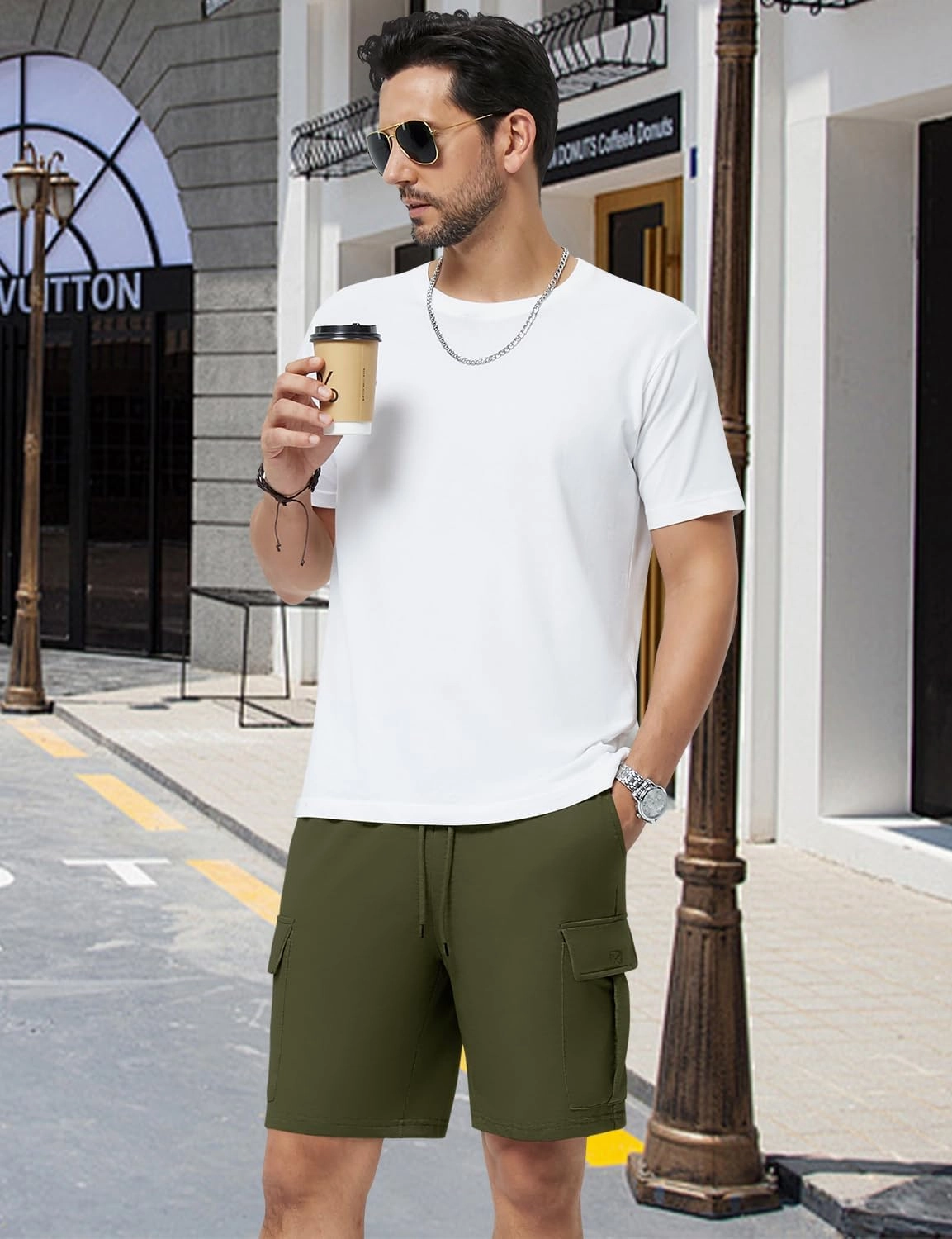 Mens Casual Sweat Cargo Cotton Shorts Drawstring Elastic Waist Athletic Workout Gym Jogger Shorts with 5 Pockets