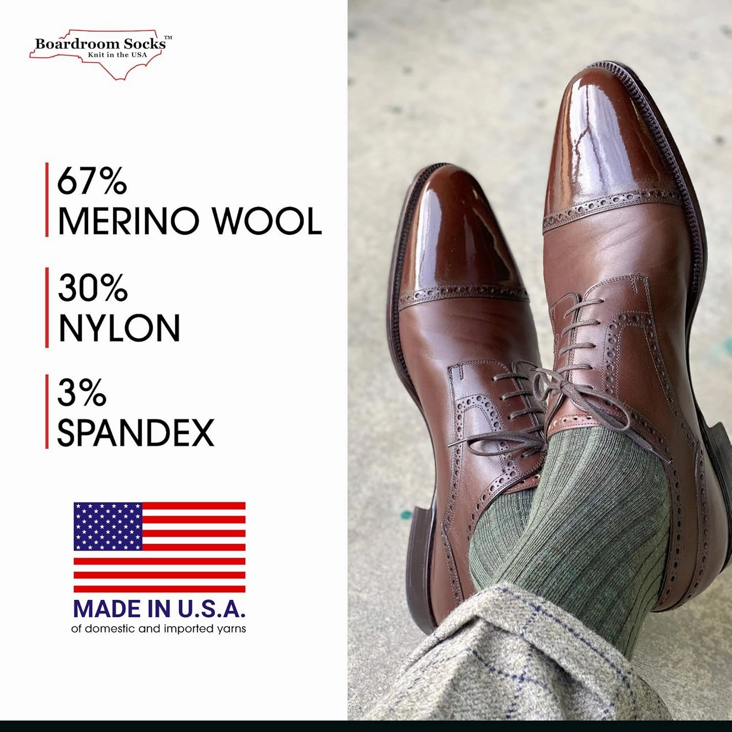 Merino Wool Mid-Calf Dress Socks for Men, Ribbed Dress Socks