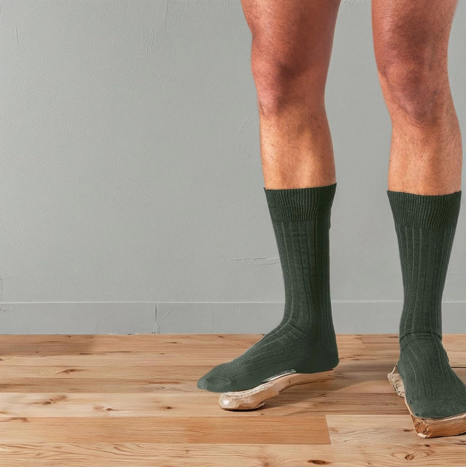 Merino Wool Mid-Calf Dress Socks for Men, Ribbed Dress Socks