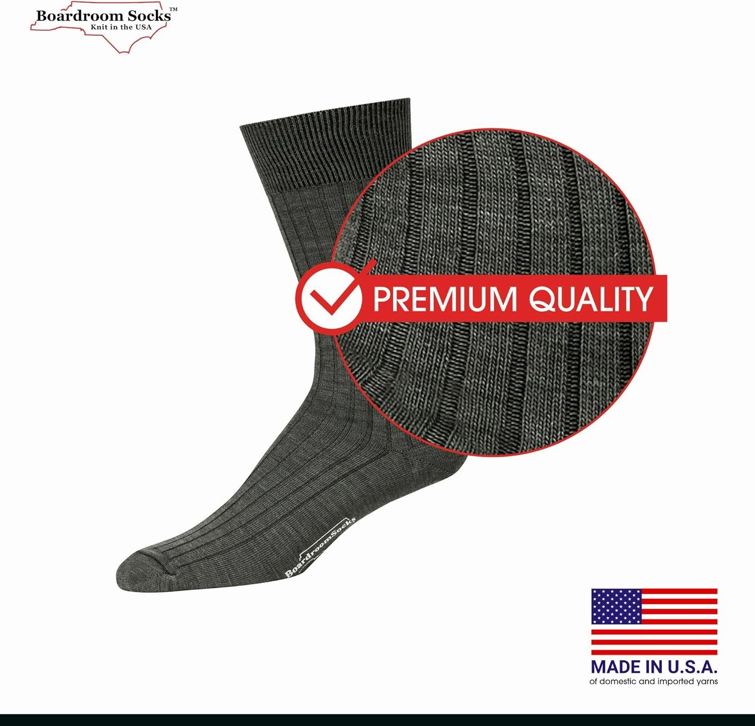 Merino Wool Mid-Calf Dress Socks for Men, Ribbed Dress Socks
