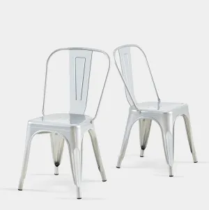 Metal Dining Chairs Set of 2 Silver Outdoor Metal Iron Chairs for Cafe Farmhouse Kitchen,Bistro,Dining Room,Patio Moonlight Silver Color