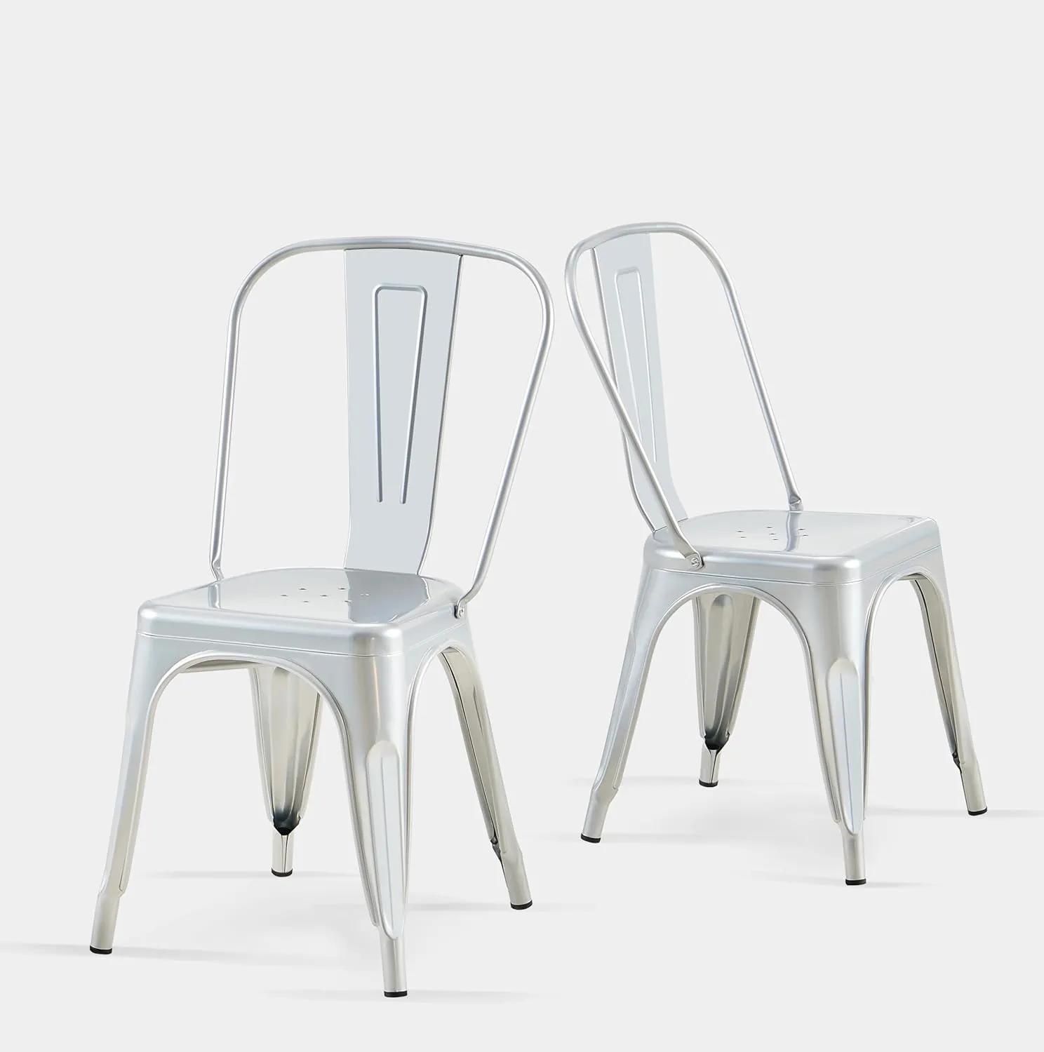 Metal Dining Chairs Set of 2 Silver Outdoor Metal Iron Chairs for Cafe Farmhouse Kitchen,Bistro,Dining Room,Patio Moonlight Silver Color
