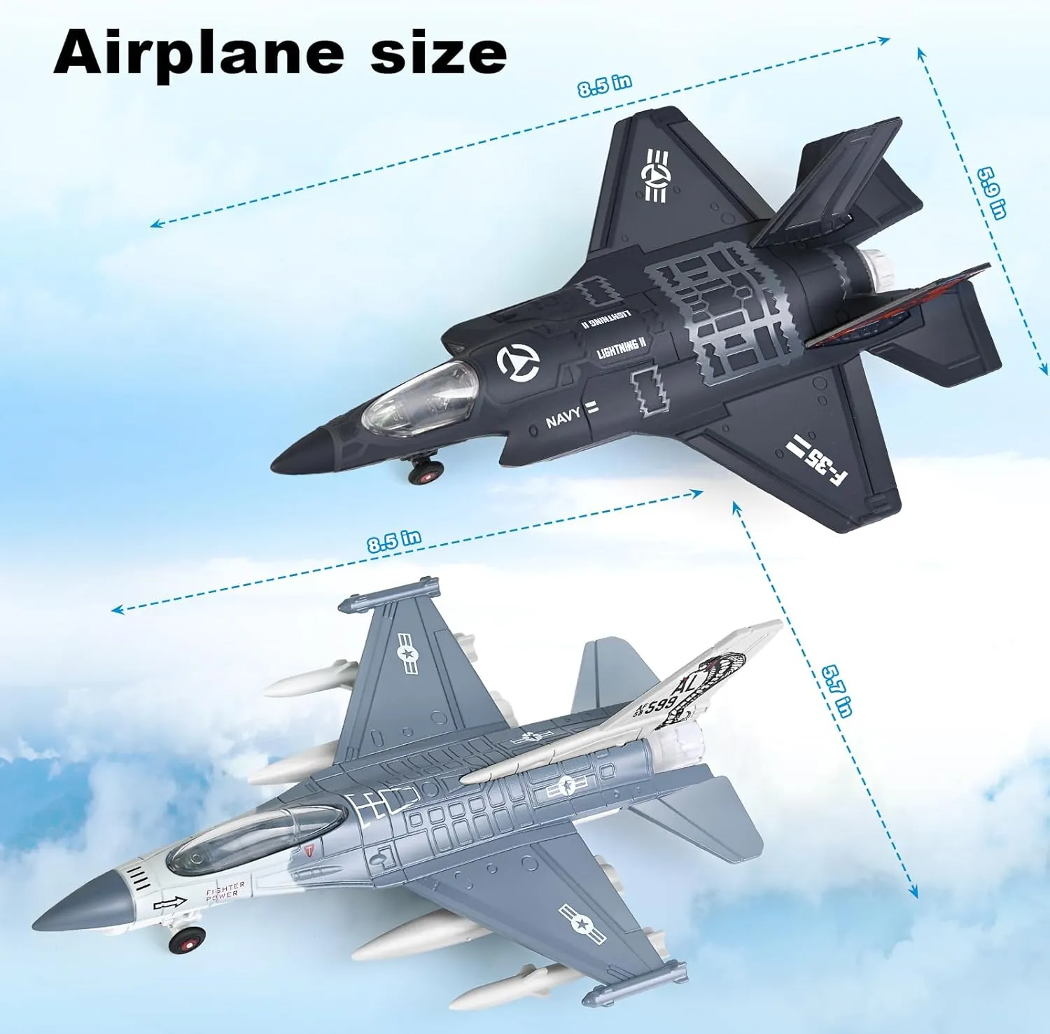 Metal Fighter Army Toy Airplane Model with Sound & Light, Pull Back Military Plane Jet Toy Diecast, Birthday Gift for Toddler Boys and Girls
