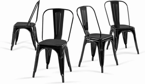 Metal Dining Chairs Set of 4 Obsidian Black Stackable Tolix Style Indoor Outdoor Patio Kitchen Farmhouse Chair