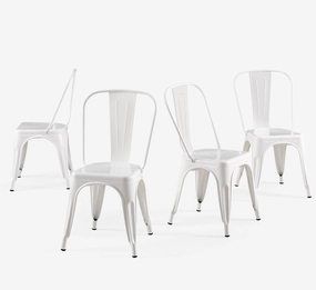 Metal Dining Chairs Set of 4 Stackable Industrial Vintage Style Farmhouse Kitchen Cafe Indoor Outdoor Arctic White