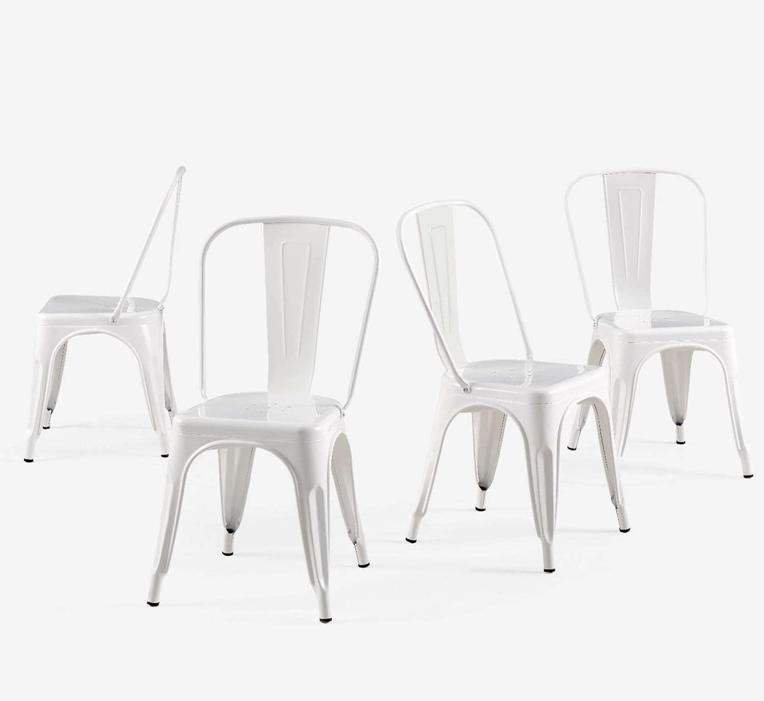 Metal Dining Chairs Set of 4 Stackable Industrial Vintage Style Farmhouse Kitchen Cafe Indoor Outdoor Arctic White